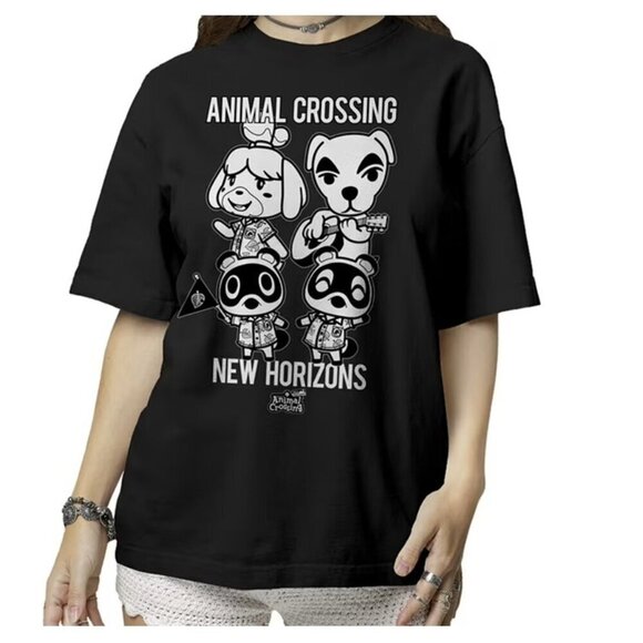 🏆Animal Crossing Timmy and Tommy Isabelle K.K. Short Sleeve Black T-Shirt NEW - Picture 1 of 8